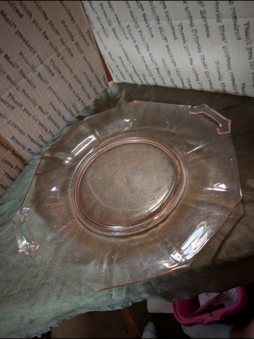 Vintage Pink Glass Serving Platter - Elegant Octagonal Design